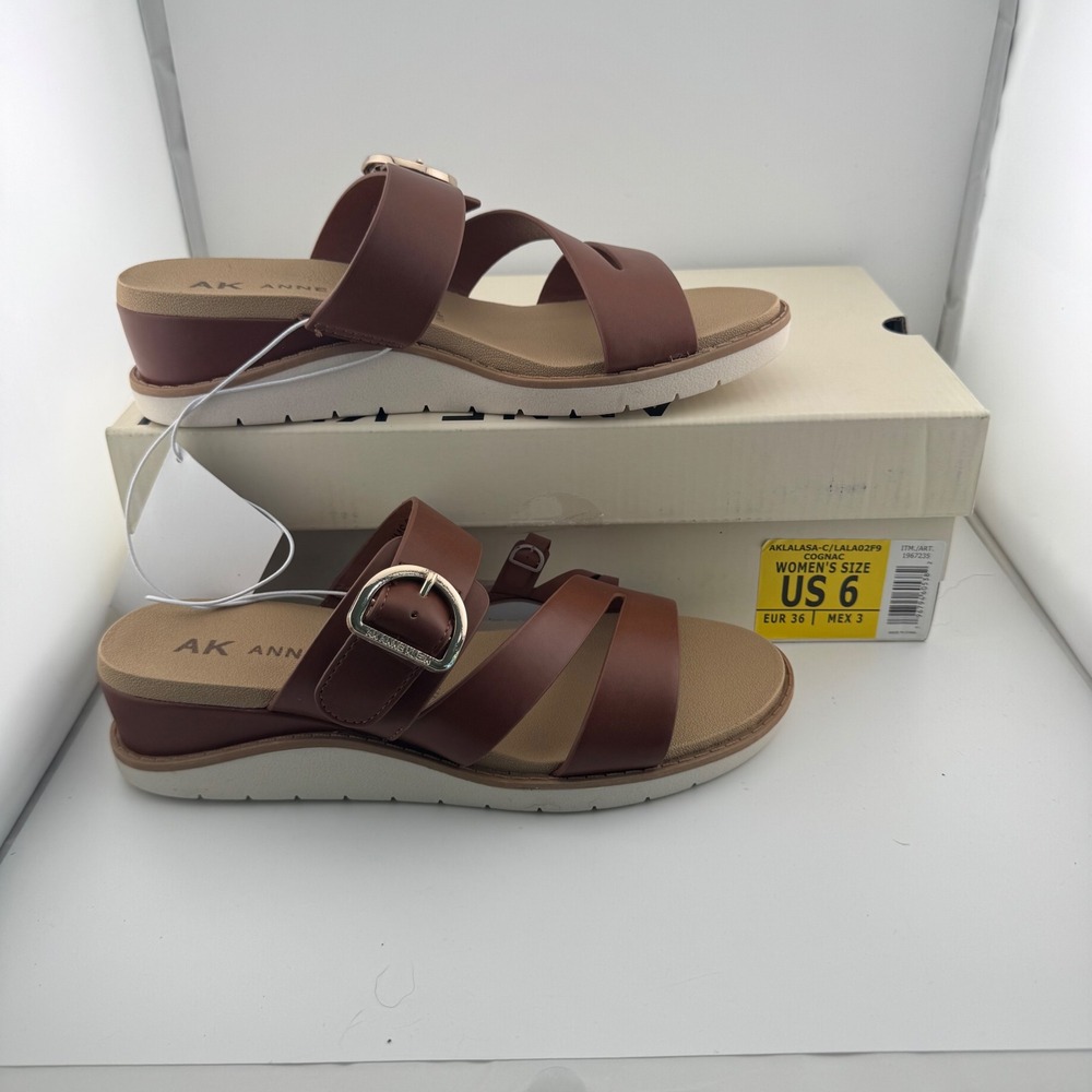 Anne Klein Lalasa Wedge Sandals Women 6 Cognac Brown New Without Box Slide iFlex